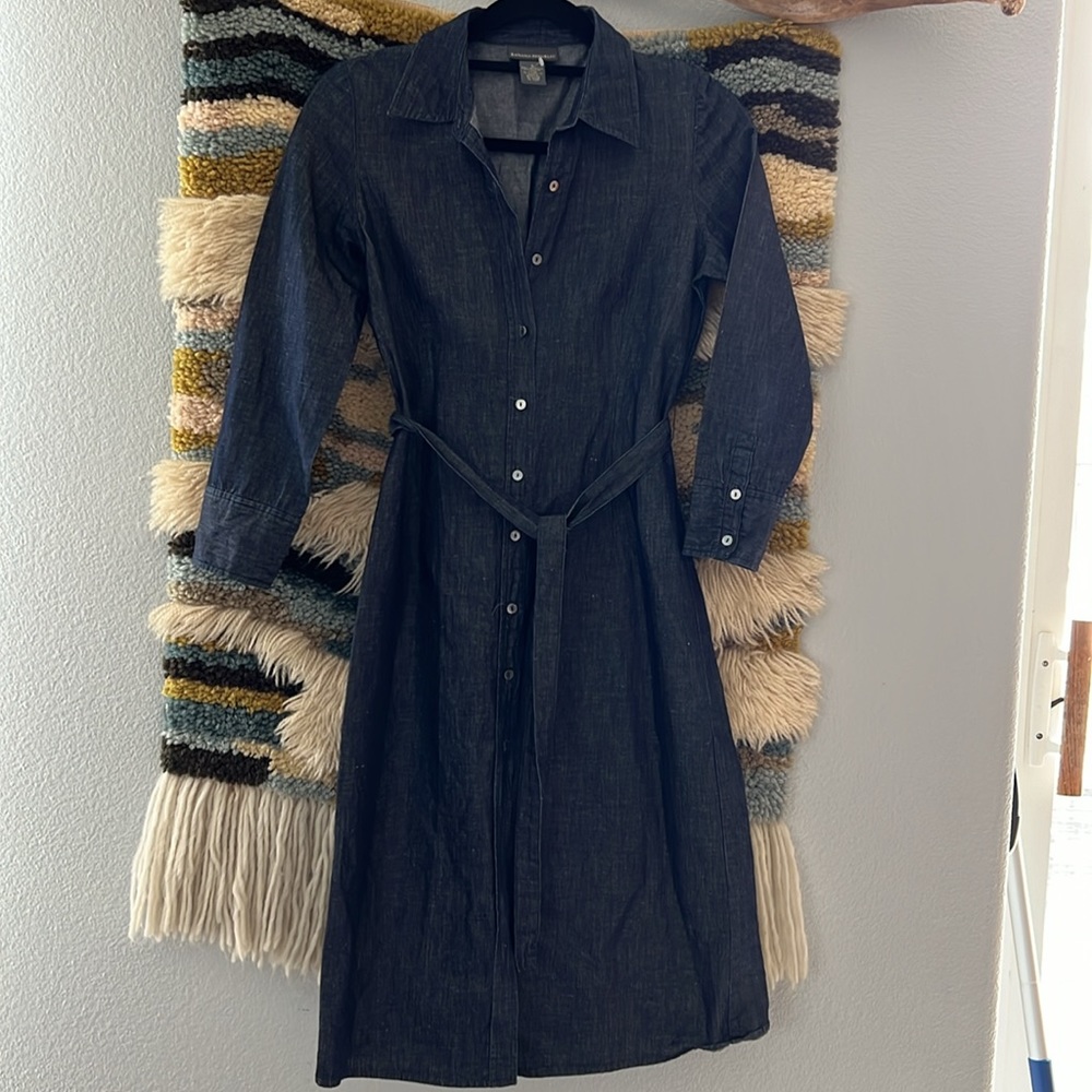 Banana Republic Dark Indigo Button-Front Midi Shirt Dress